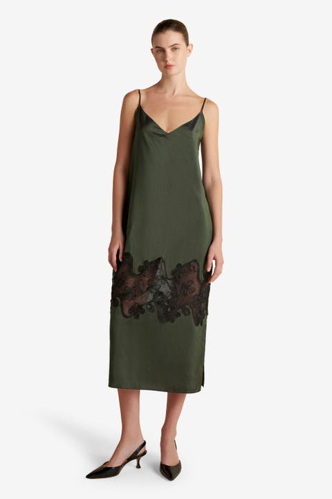 Pinstripe Slipdress with Lace Inlay