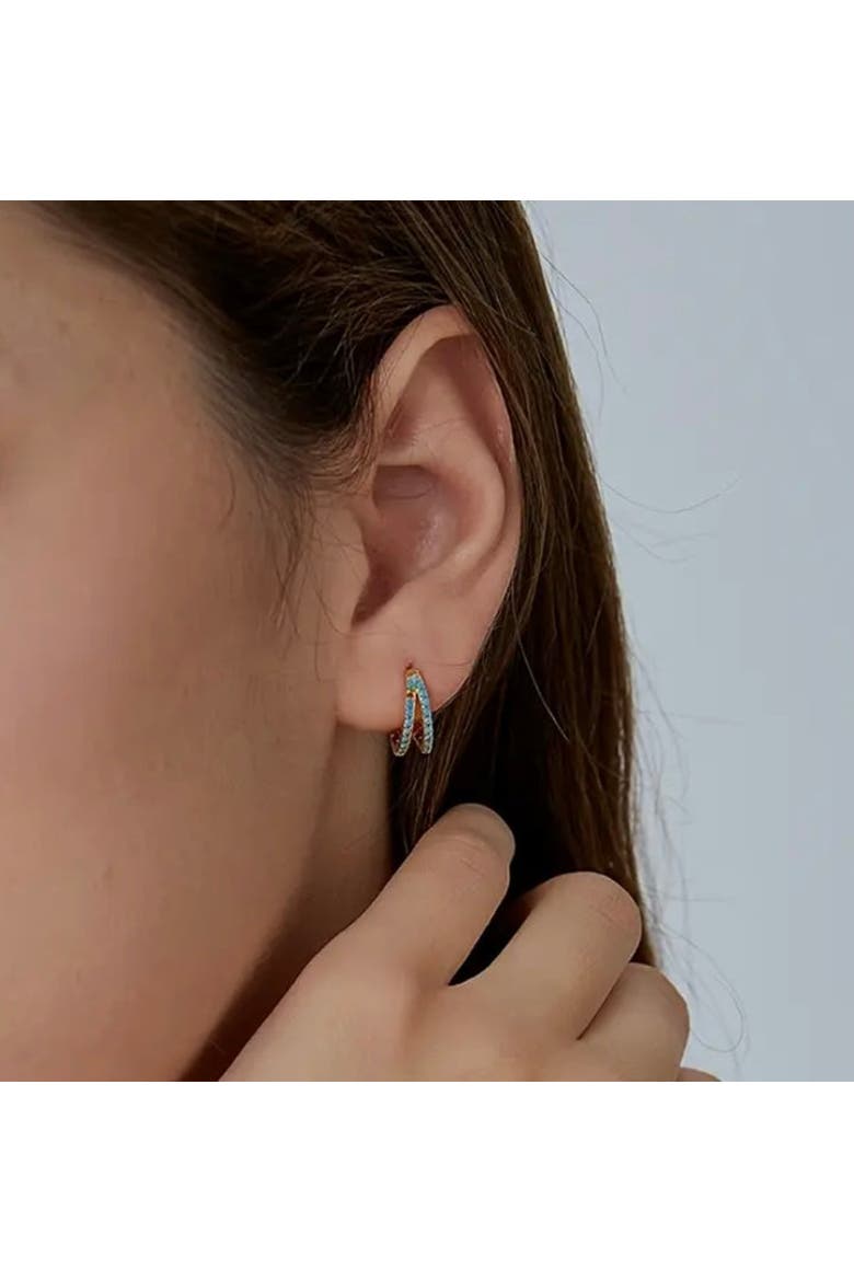 Double Turquoise Circle Hoops, Alternate, color, Gold