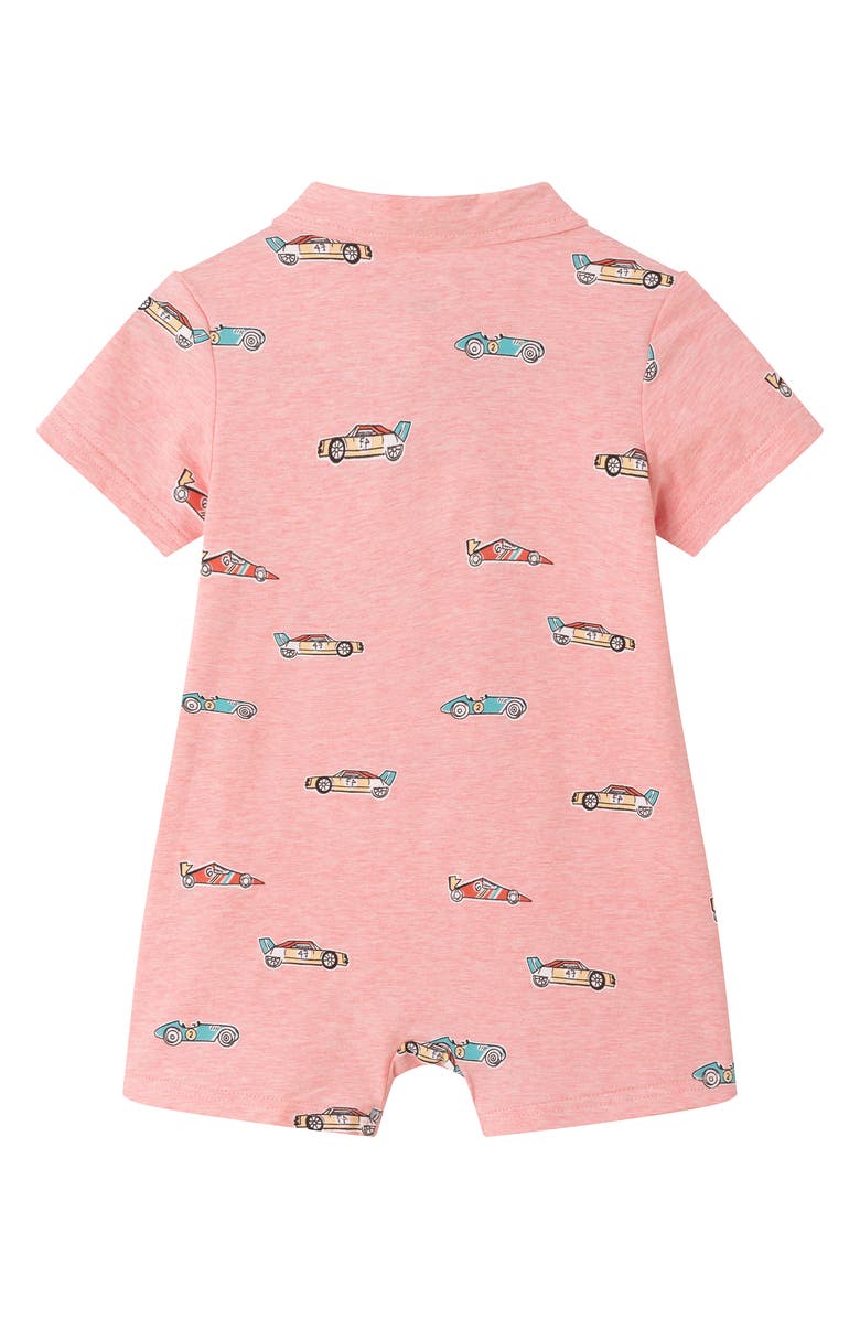 Andy & Evan Print Polo Romper, Alternate, color, Coral