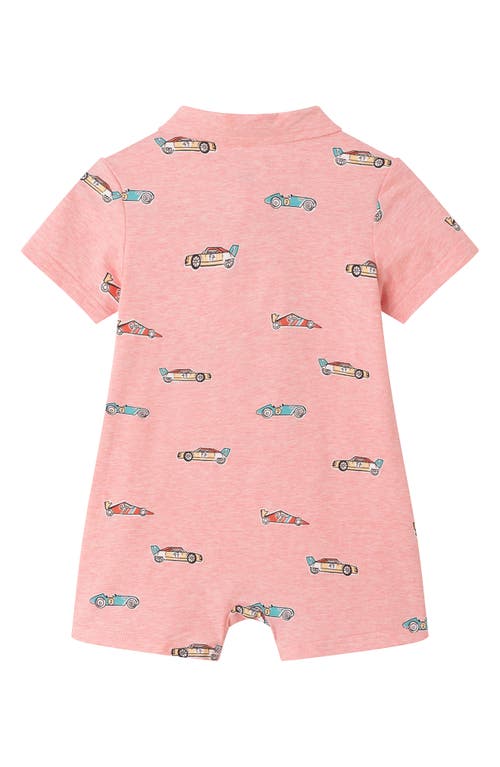 Andy & Evan Race Car Print Polo Romper In Coral