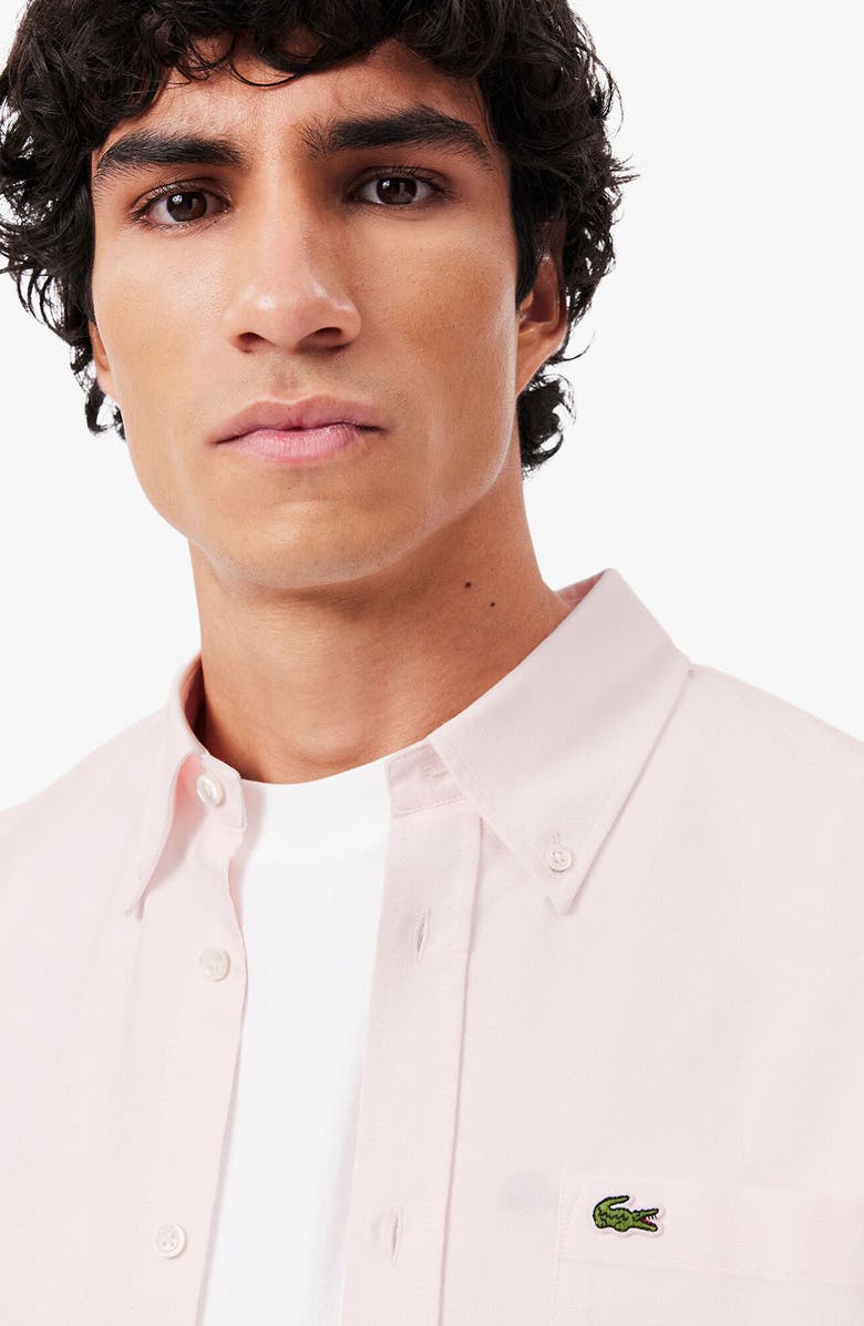 Lacoste Regular Fit Oxford Button-Down Shirt, Alternate, color, White/ Flamingo