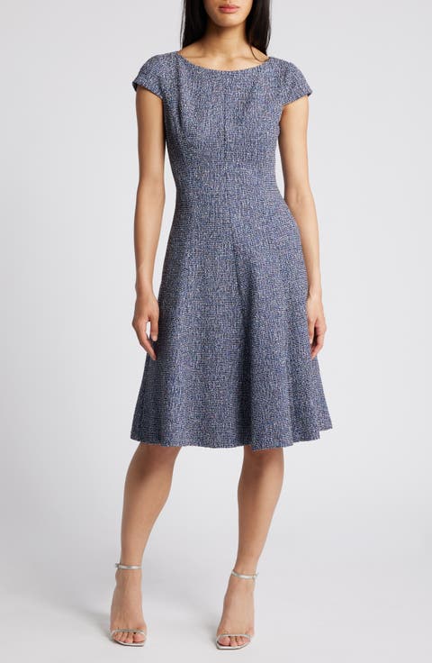 Cap Sleeve Tweed Fit & Flare Dress