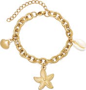 Adornia 18K Gold Plated Starfish & Shell Charm Bracelet