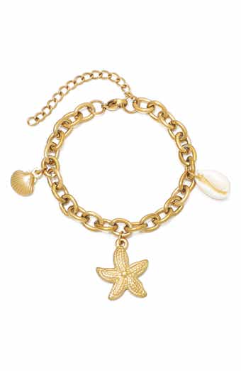 18K Gold Plated Starfish & Shell Charm Bracelet