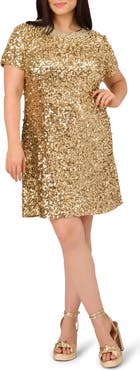 Adrianna Papell Beaded Short Sleeve Shift Cocktail Dress