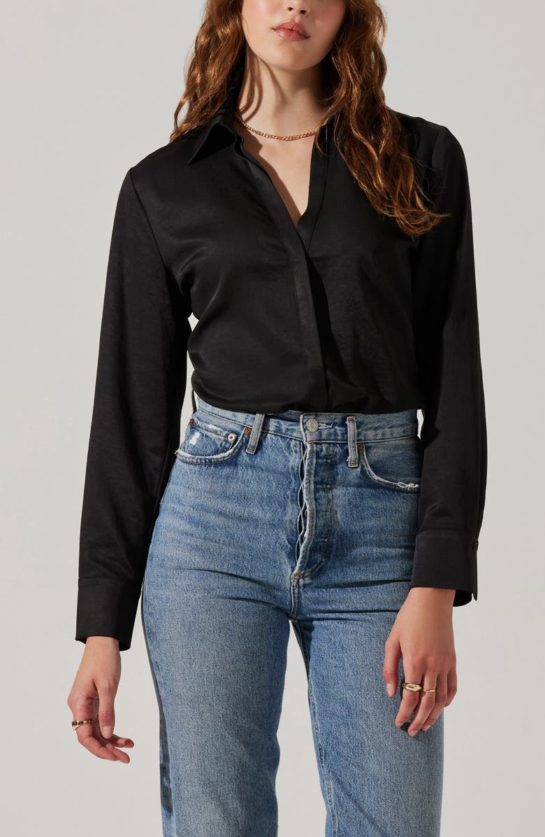 ASTR the Label Lace-Up Back Button-Up Blouse, Alternate, color, Black