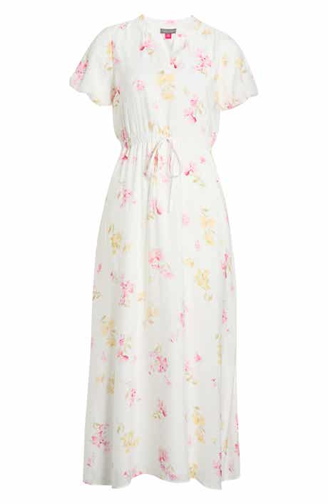 Floral Split Neck Midi Dress