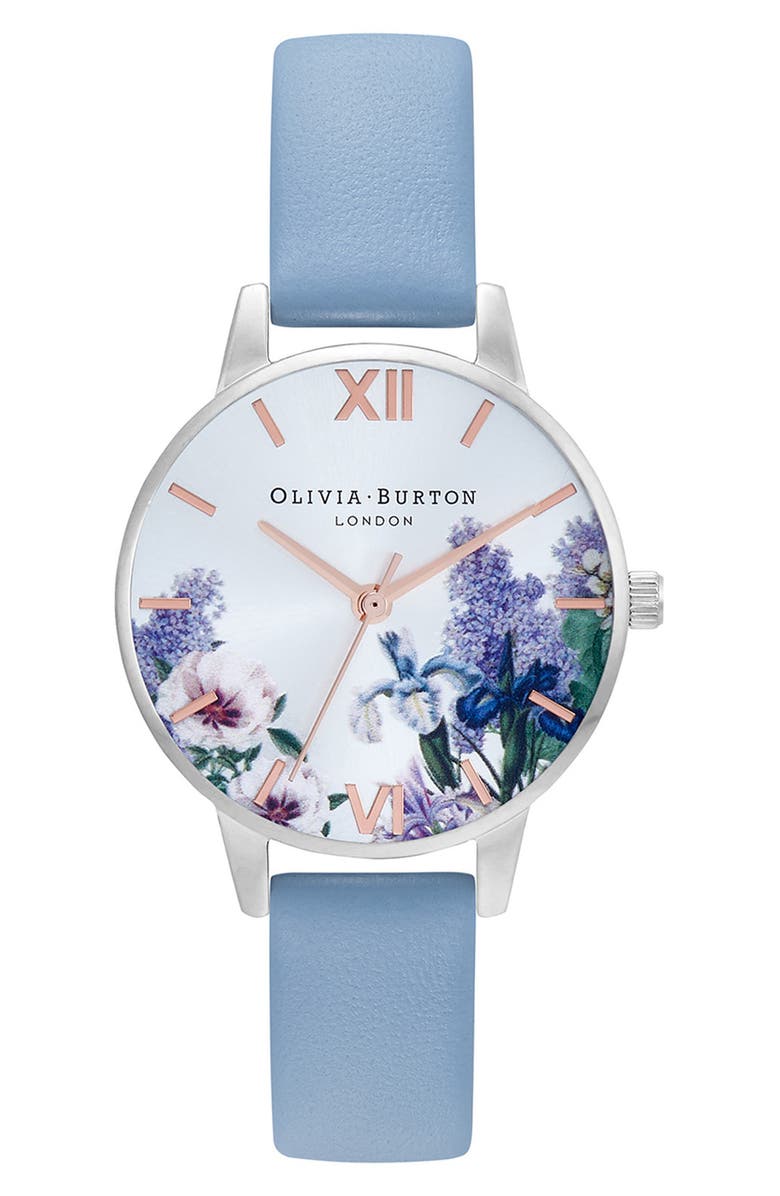 Olivia Burton Secret Garden Leather Strap Watch, 30mm, Main, color,