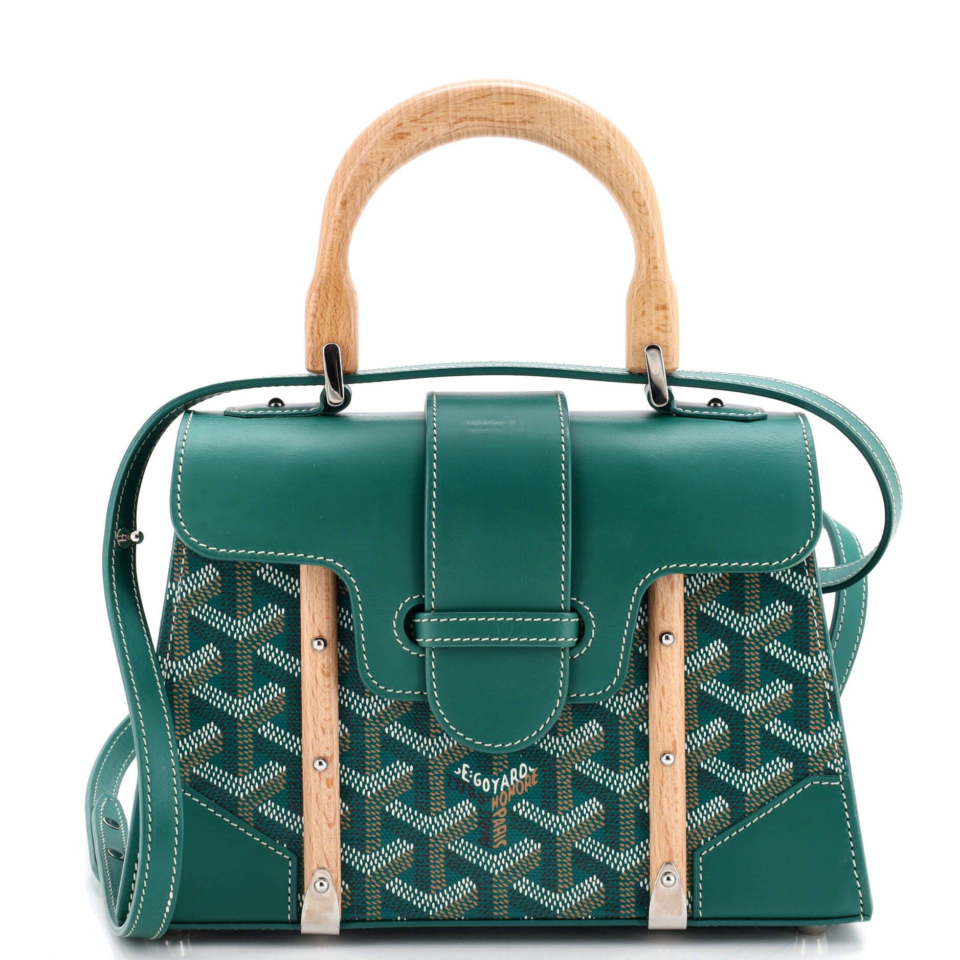 Structured Saigon Top Handle Bag Coated Canvas with Leather Mini, Main, color, Green