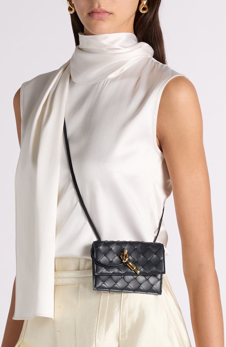 Bottega Veneta Andiamo Slip Intrecciato Leather Zip Card Case, Alternate, color, 4338 Midnight-Muse Brass