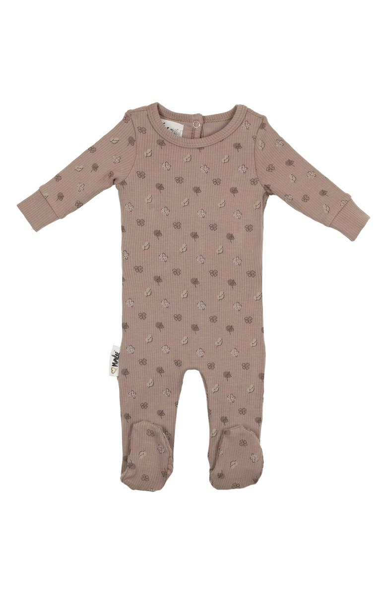 Manière Little Leaves Rib Cotton Blend Footie, Main, color, Taupe Boy