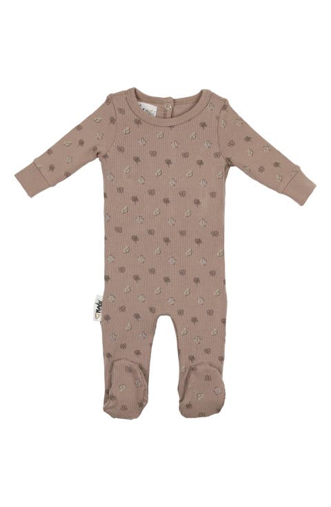 Little Leaves Rib Cotton Blend Footie (Baby)