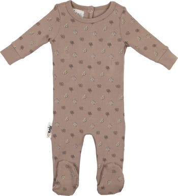 Little Leaves Rib Cotton Blend Footie