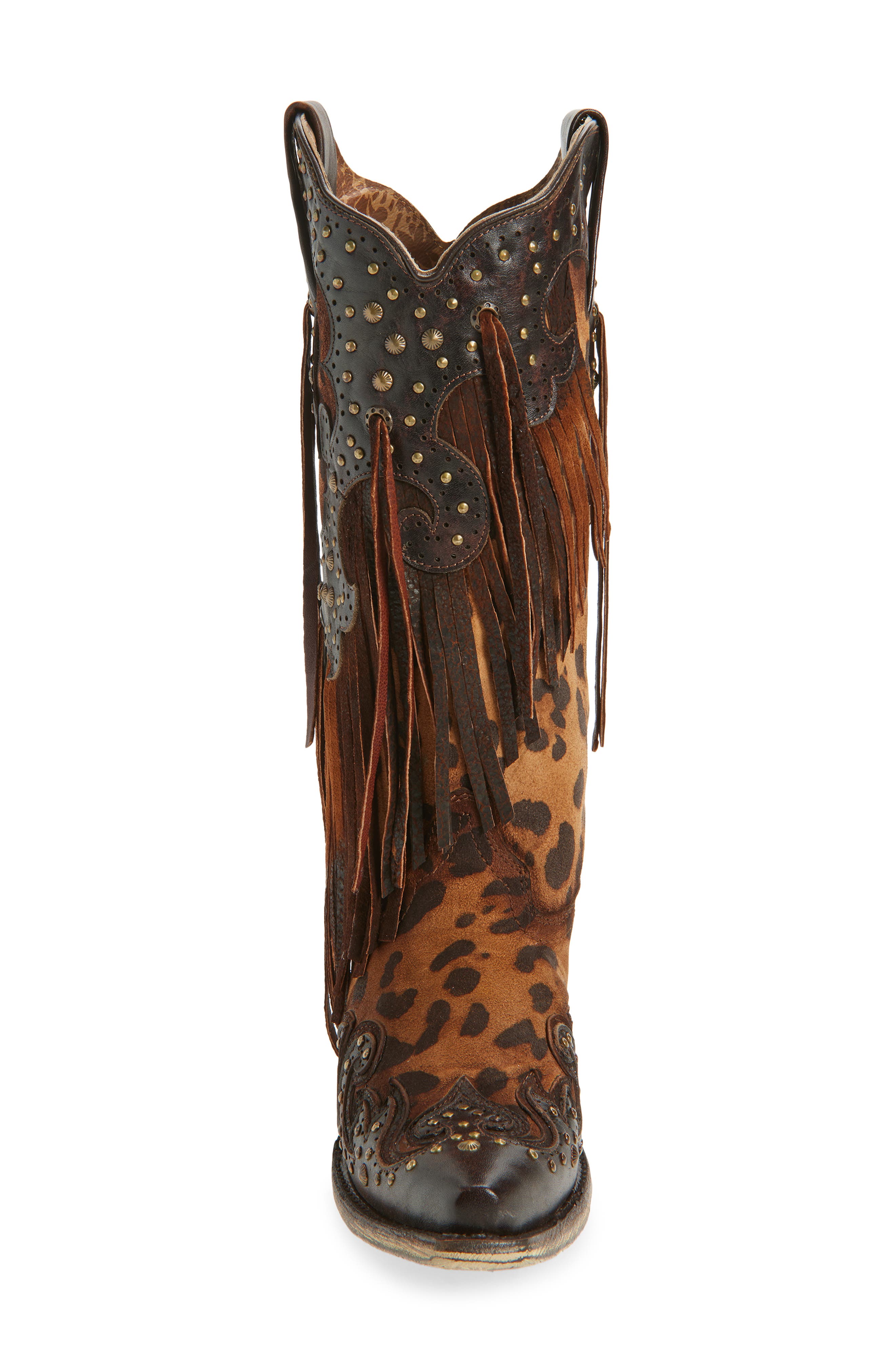 CORRAL Fringe Overlay Western Boot, Alternate, color, Honey