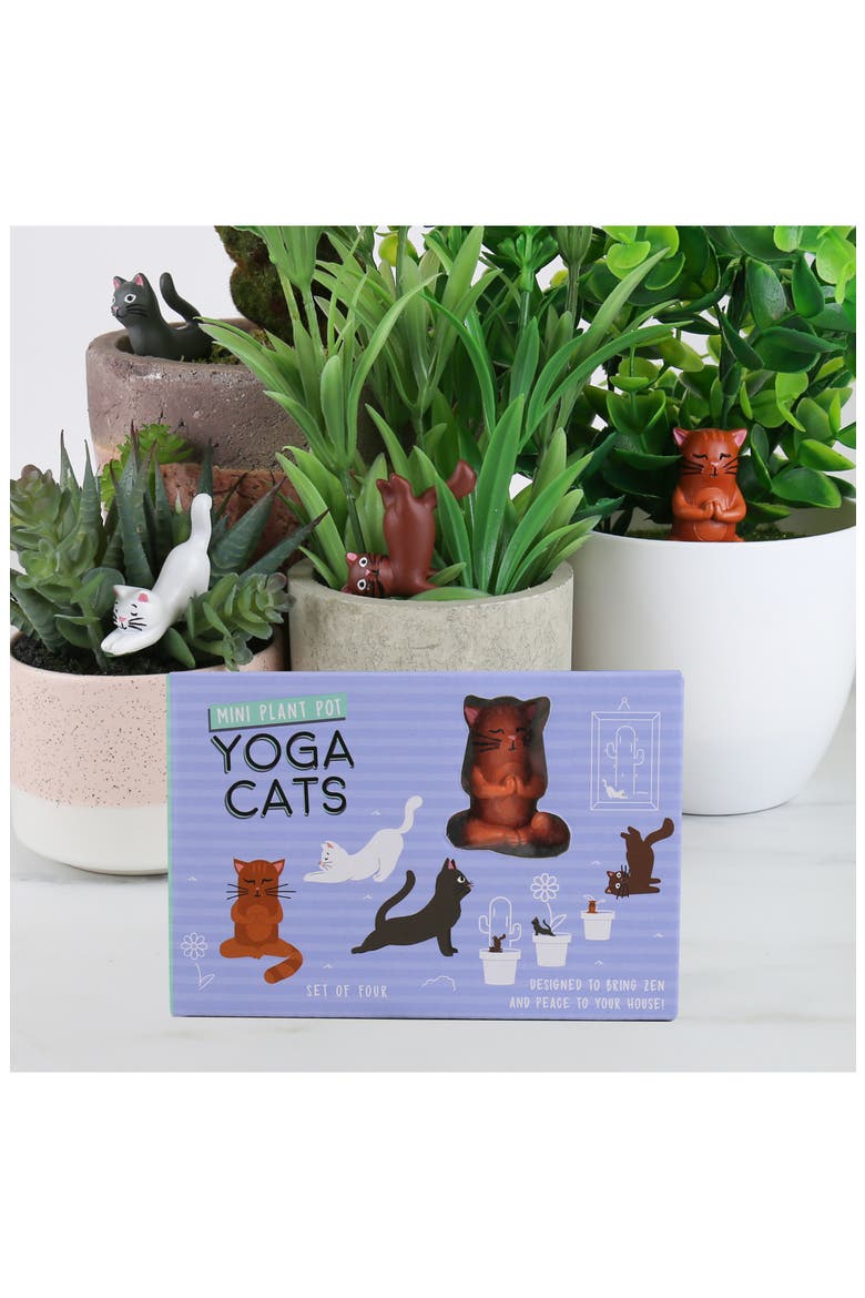 Set of Four - Yoga Cat Planter Figures, Alternate, color, ASSORTED SHAPES/ COLORS
