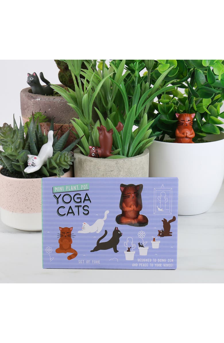 GIFT REPUBLIC Set of Four - Yoga Cat Planter Figures, Alternate, color, Assorted Shapes/ Colors