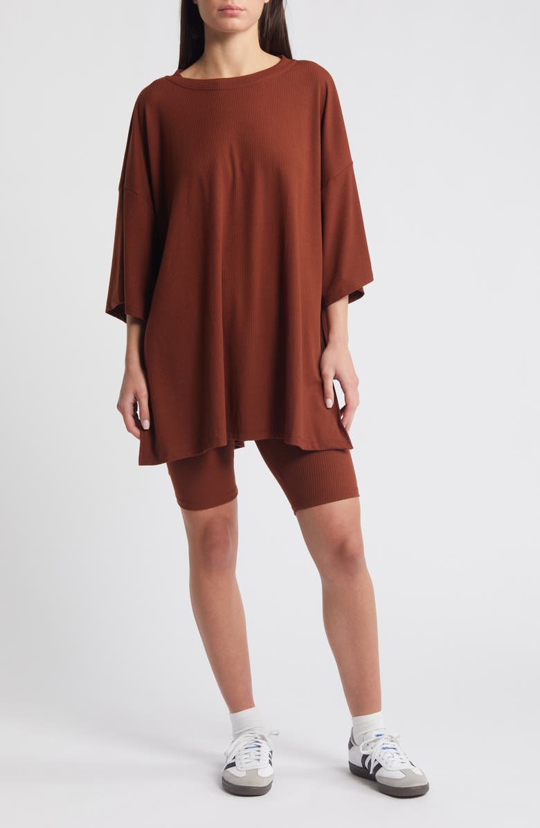 Dressed in Lala Malone Rib Oversize T-Shirt & Shorts, Main, color, Cinnamon