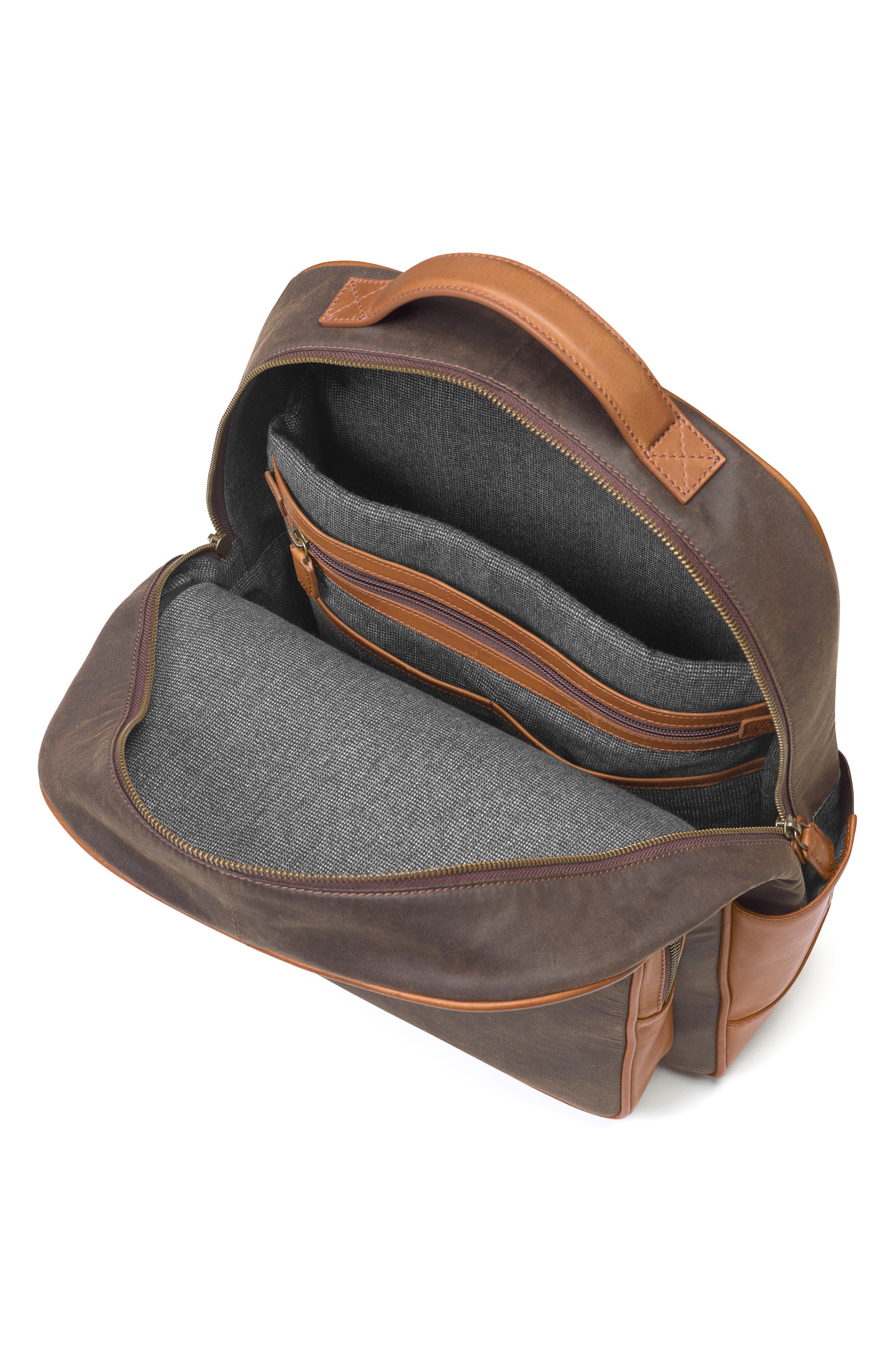 Johnston & Murphy Rhodes Cotton Canvas & Leather Backpack, Alternate, color, Brown Antique Cotton/ Tan Full