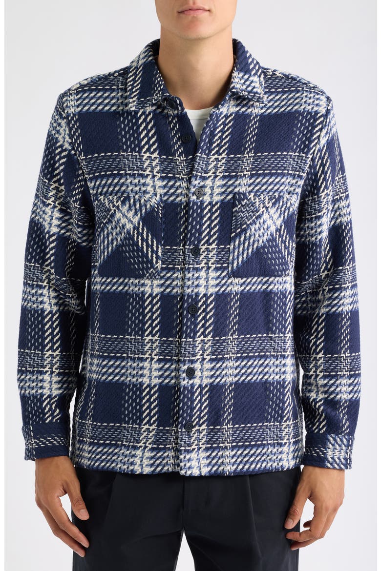 Whiting Plaid Recycled Cotton Blend Overshirt, Alternate, color, NAVY / ECRU