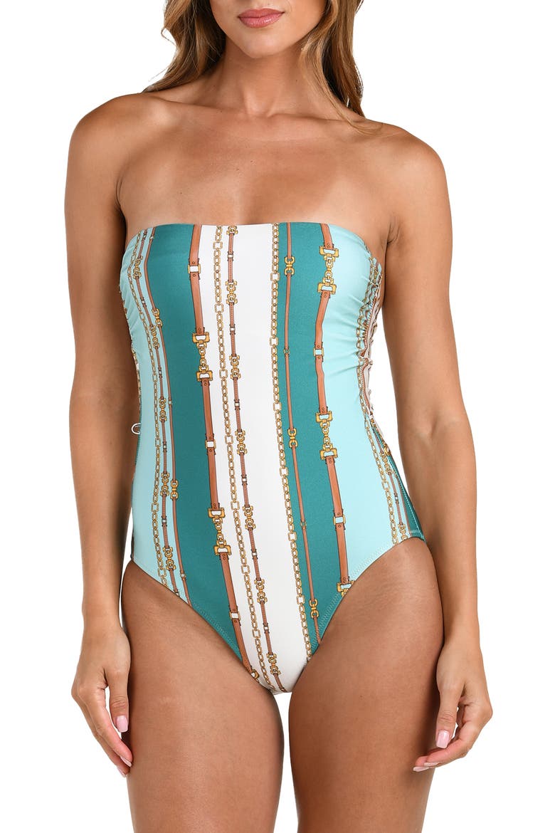 Tory Belted Stripe One-Piece Swimsuit, Alternate, color, GREEN MULTI