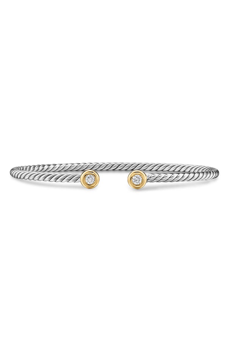 David Yurman Micro Cable Flex Cuff Bracelet with Diamonds, Main, color, Silver Pave