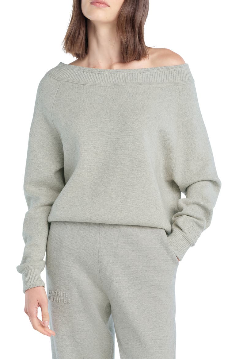 The Staying In One-Shoulder Cotton & Cashmere Pullover, Main, color, HEATHER GREY