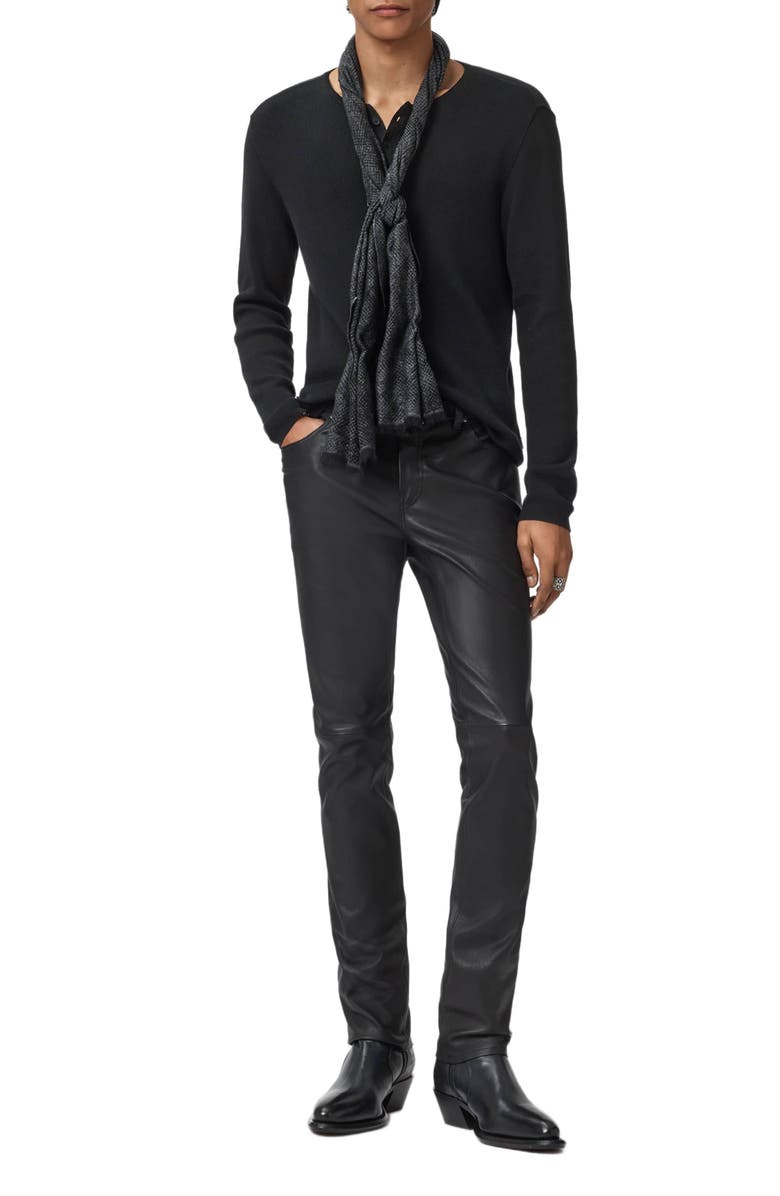 John Varvatos Javis Organic Cotton & Cashmere Rib Henley, Alternate, color, Black