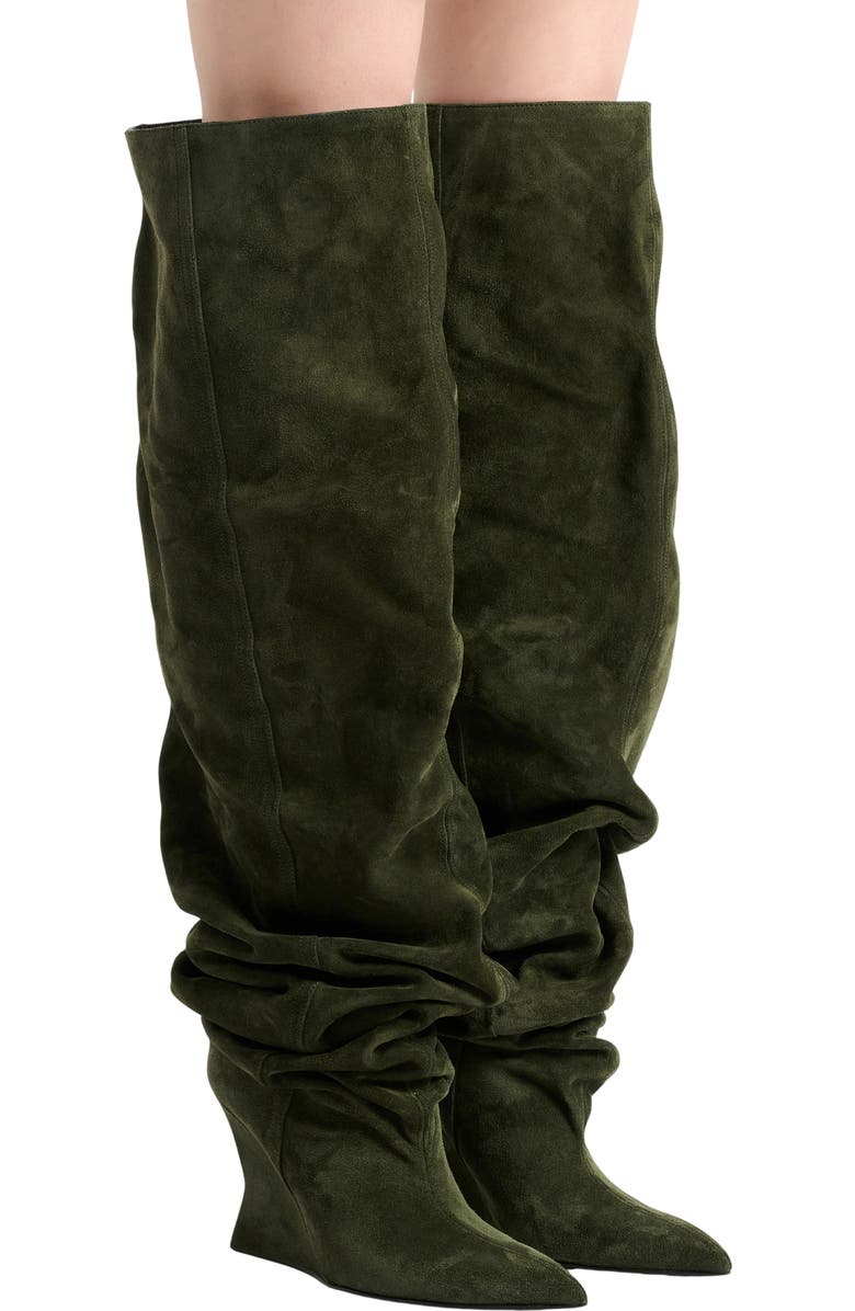 Balmain Suede leather Wedge thigh-high boots, Alternate, color, Khaki