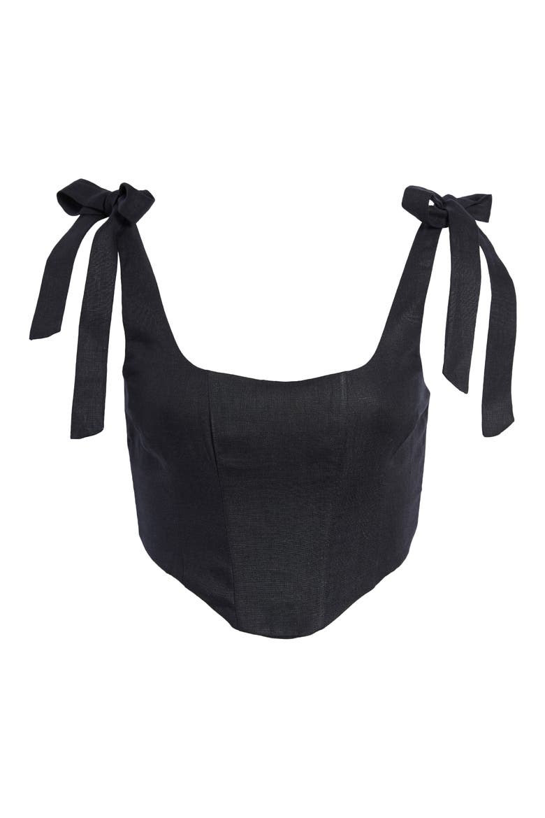 Tie Strap Corset Linen Tank, Alternate, color, BLACK