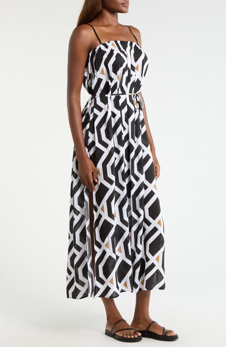 Sea Level Tie Back Cover-Up Dress, Alternate, color, Black Print