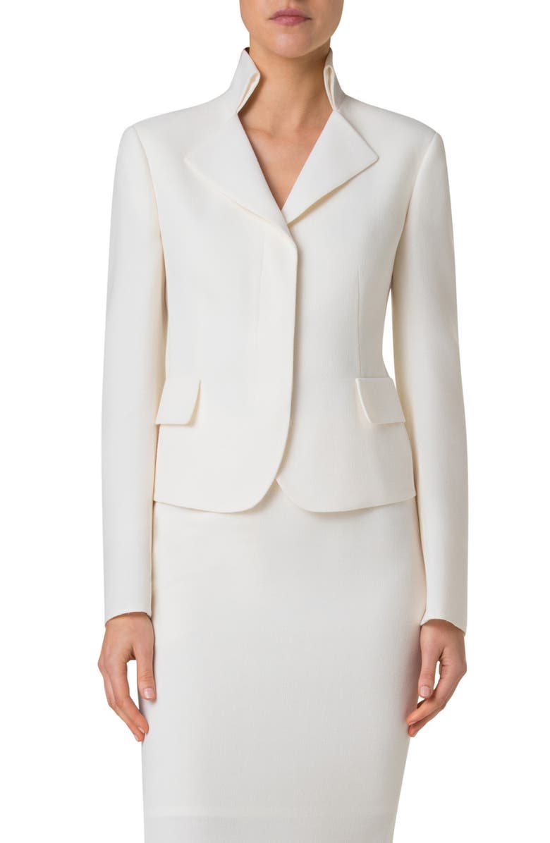 Akris Amber Virgin Wool Crop Jacket, Main, color, Ecru