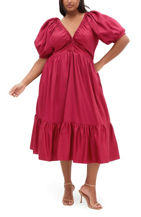Grace Puff Sleeve Midi Dress (Plus)
