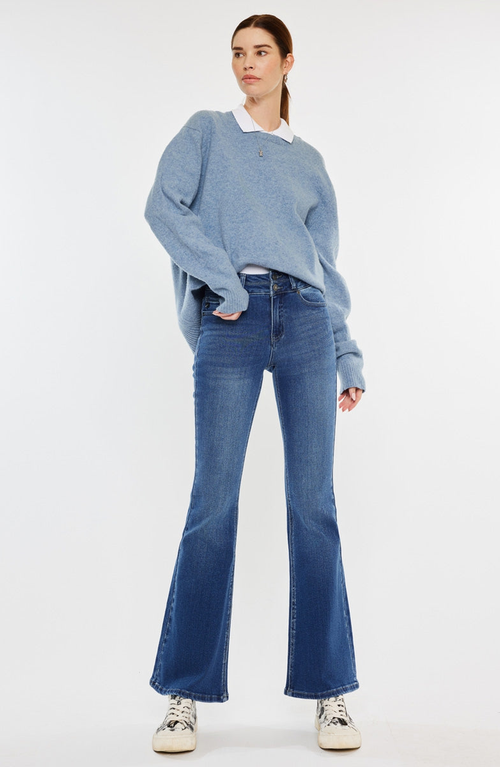 Kancan Vida High Rise Flare Jeans In Medium Wash