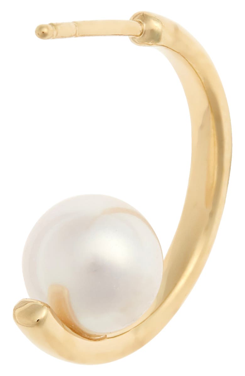 Mikimoto Floating Pearl Mini Hoop Earring, Alternate, color,