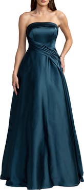 Mac Duggal Satin Strapless Ballgown With Pockets
