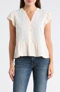 Lucky Brand Embroidered Flutter Sleeve Cotton Top