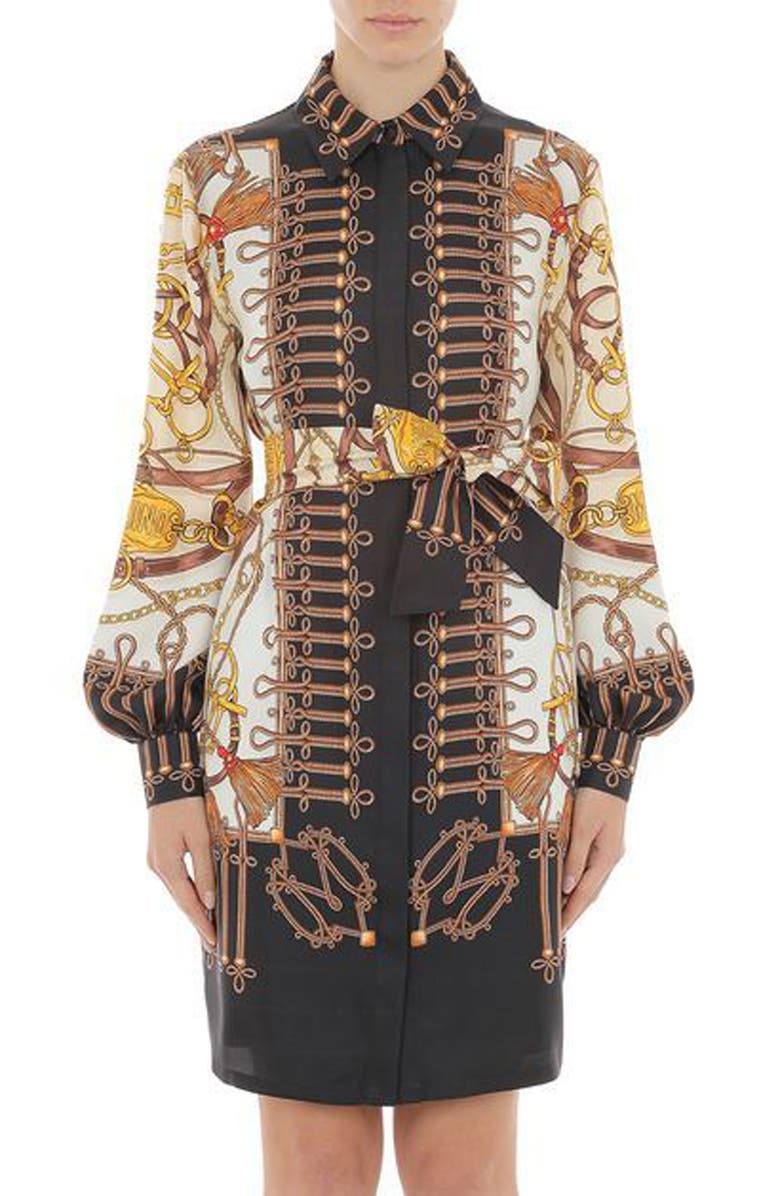 Moschino Long Sleeve Silk Twill Dress, Main, color, 
