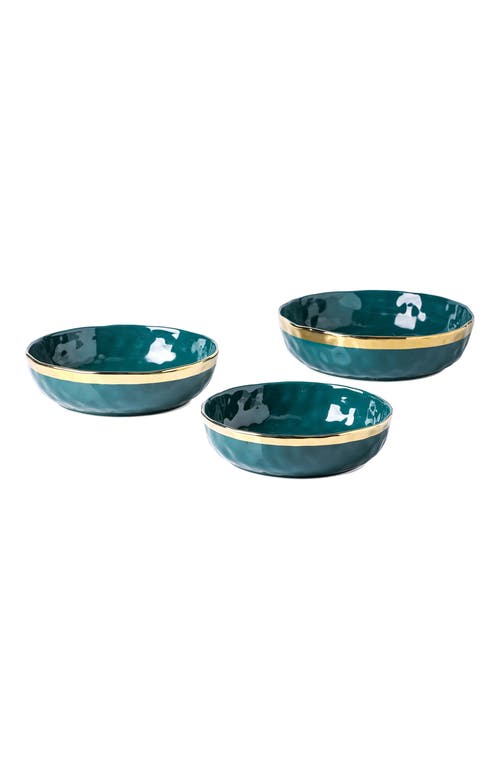 Stone Lain Florian Porcelain 3-piece Serving Shallow Bowl Set In Green