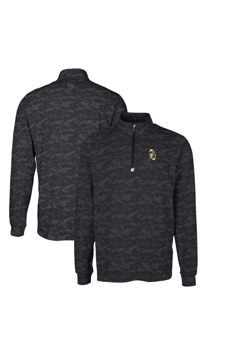 Cutter & Buck Men's Cutter & Buck Black Green Bay Packers Throwback Logo Big & Tall Traverse Camo Print Stretch Quarter-Zip Pullover Top, Main, color, 