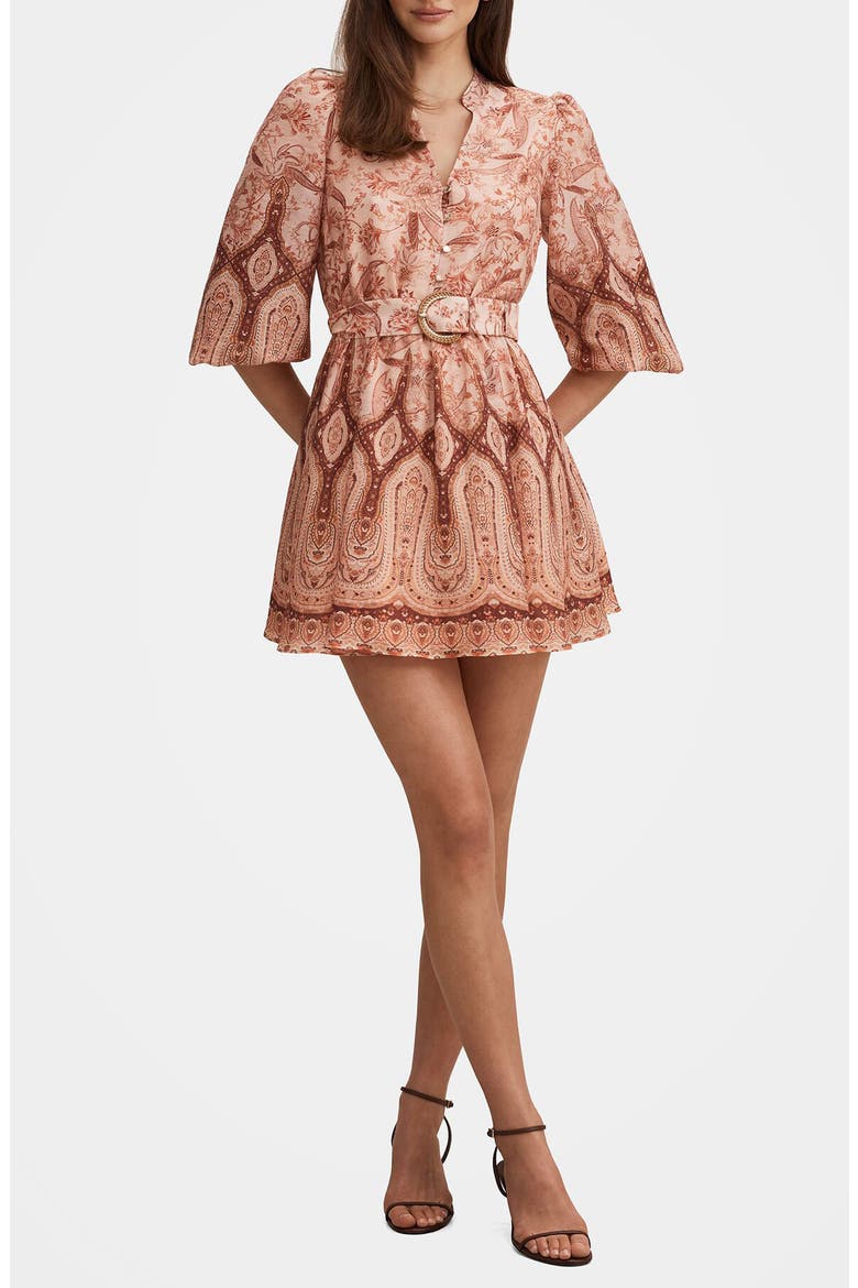 Wesley Print Belted Long Sleeve Minidress, Main, color, PEACH MOSS FLORAL