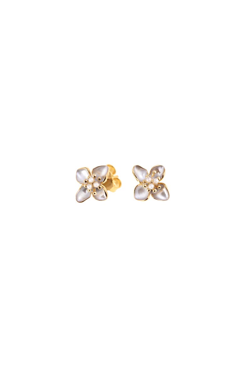 White Flower Earrings, Main, color, Silver Gold Plated