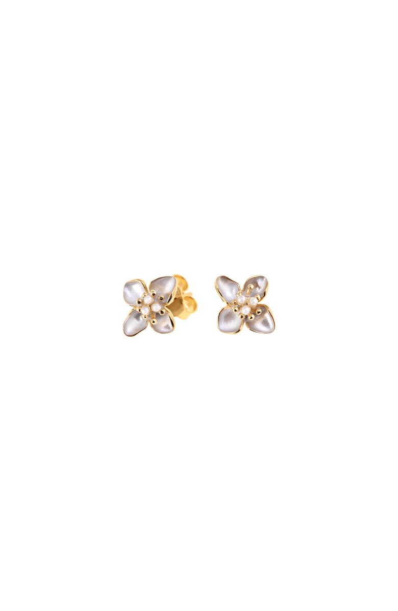 Arte Nova Jewellery White Flower Earrings, Main, color, Silver Gold Plated