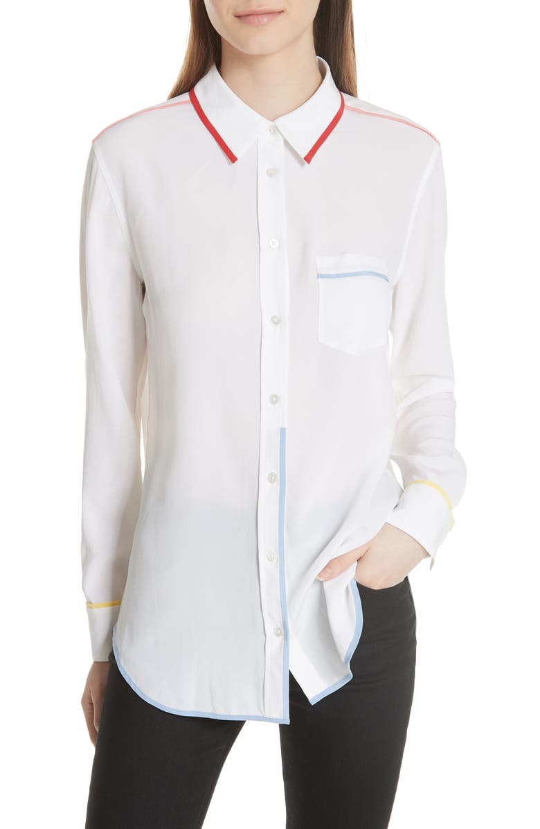 Equipment Stripe Trim Silk Top, Main, color,