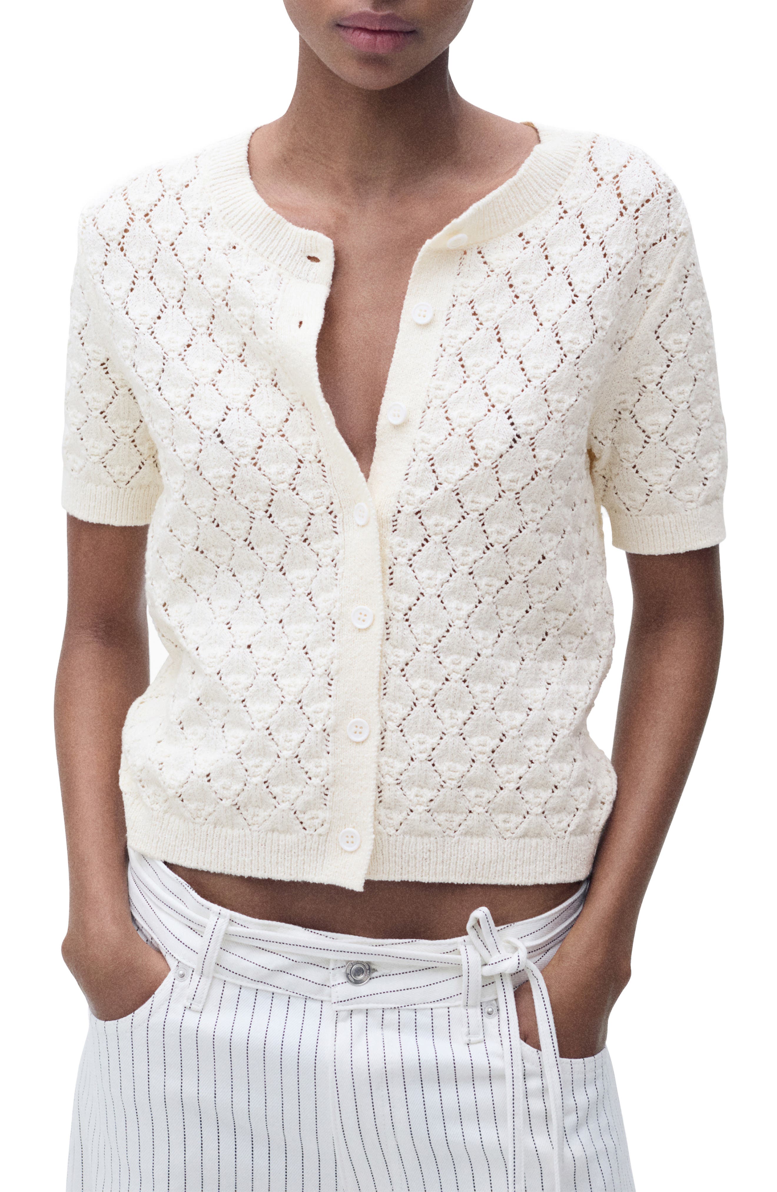 MANGO Sita Open Stitch Short Sleeve Cardigan