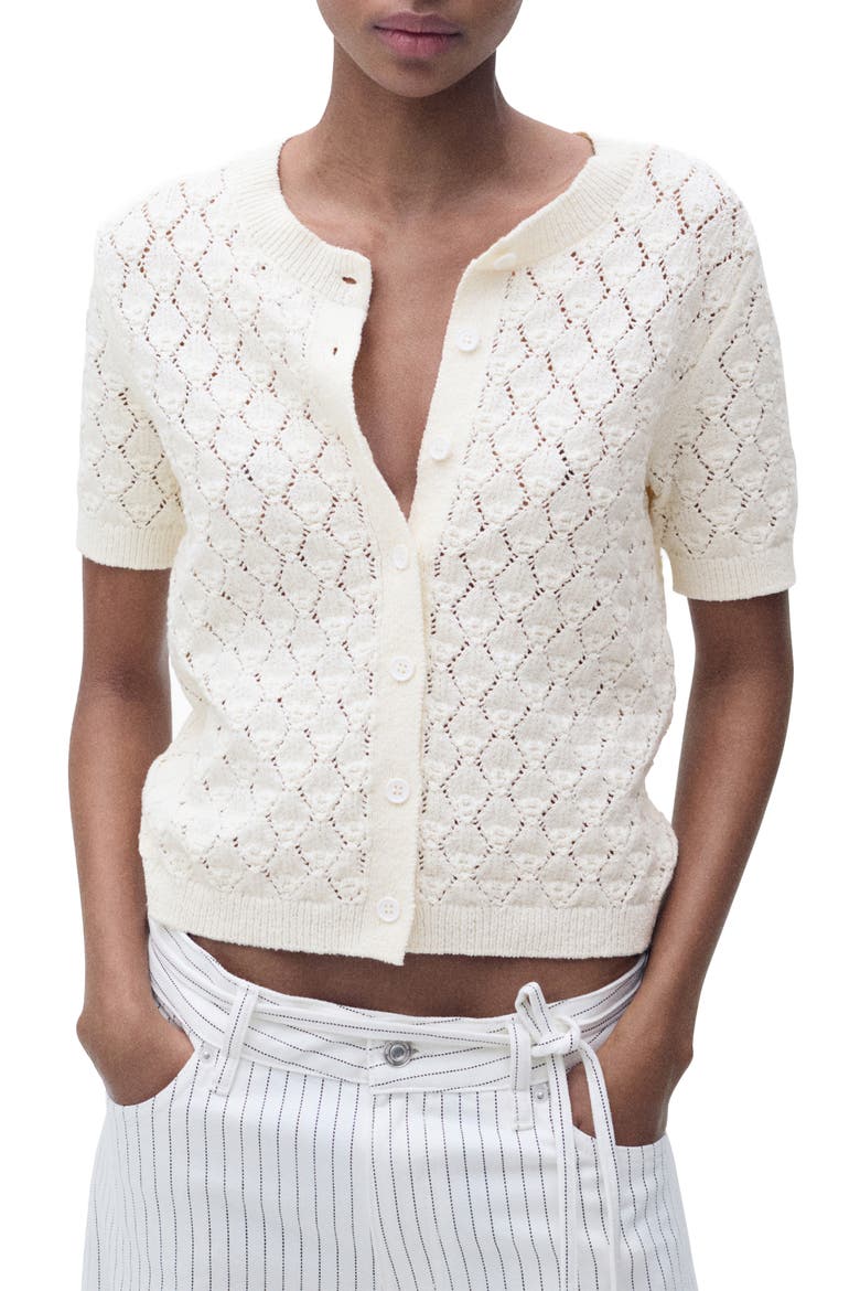 Sita Open Stitch Short Sleeve Cardigan, Main, color, ECRU