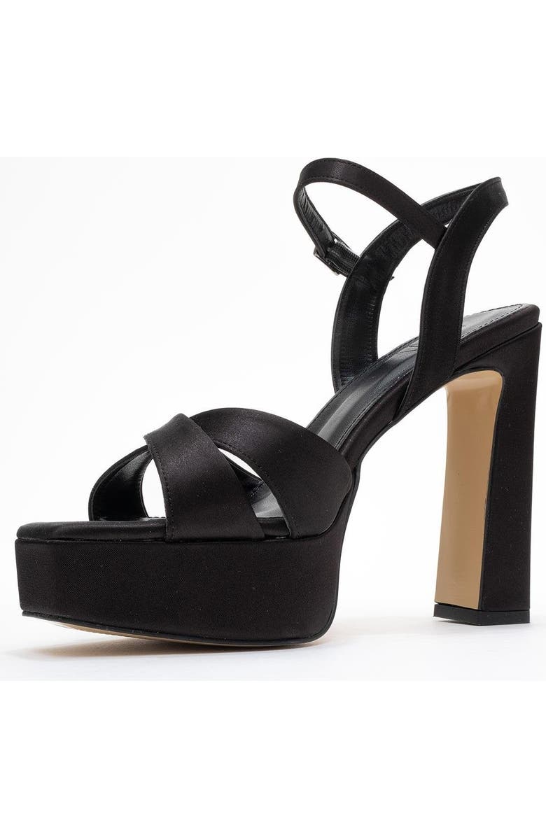 Prologue Shoes Yulia Cross-Strap Platform Heel Sandal, Alternate, color, Black Satin