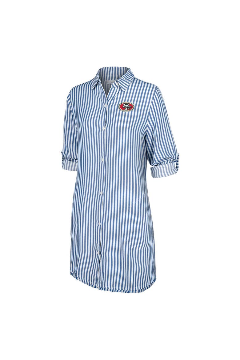 Women's Tommy Bahama Blue/White San Francisco 49ers Chambray Stripe Cover-Up Shirt Dress, Alternate, color, Blue