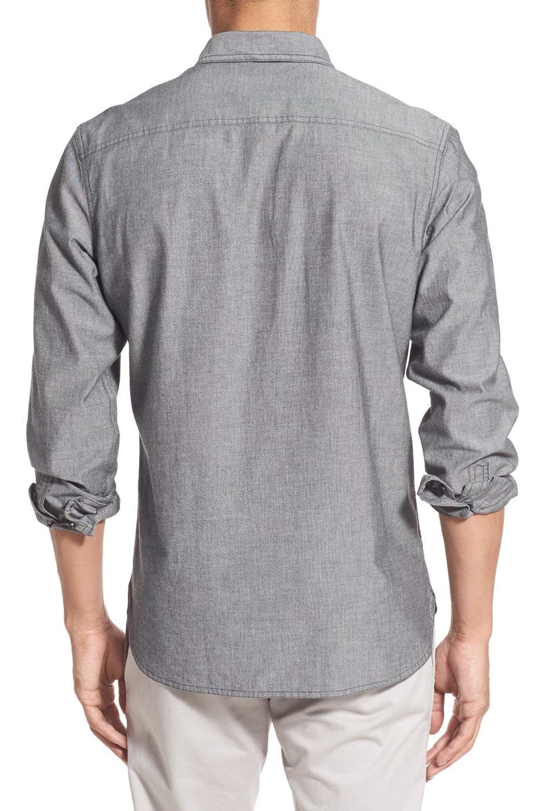 'Workwear' Trim Fit Chambray Sport Shirt, Alternate, color, BLACK