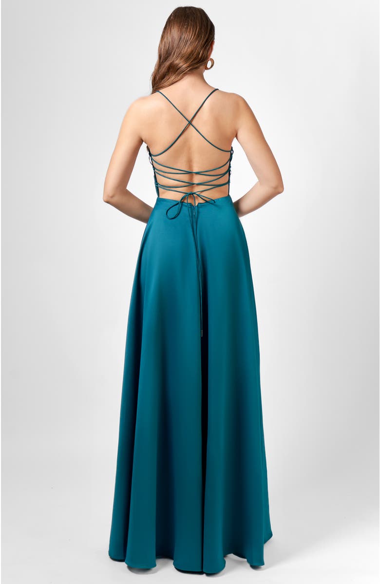 Bariano Hanna Open Back A-Line Gown, Alternate, color, Emerald