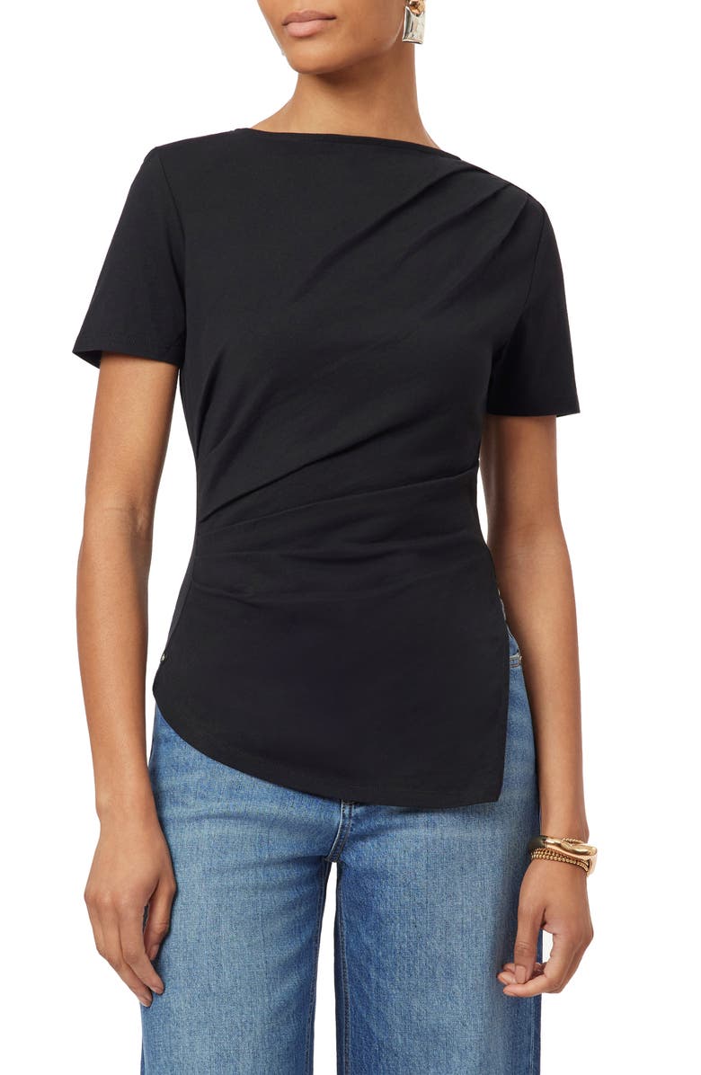 Scotch & Soda Gathered Asymmetric Tee, Main, color, Black Night
